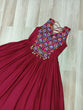 Load image into Gallery viewer, Maroon Rayon Navratri Gown with Kutchi Gamthi Embroidery &amp; Mirror Work – Sleeveless with Flair ClothsVilla
