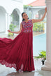 Load image into Gallery viewer, Maroon Rayon Navratri Gown with Kutchi Gamthi Embroidery &amp; Mirror Work – Sleeveless with Flair ClothsVilla