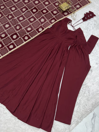 Maroon Roman Silk Anarkali Gown ClothsVilla