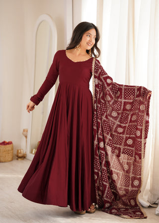 Maroon Roman Silk Anarkali Gown ClothsVilla