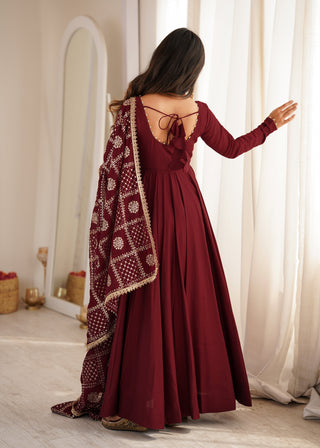 Maroon Roman Silk Anarkali Gown ClothsVilla