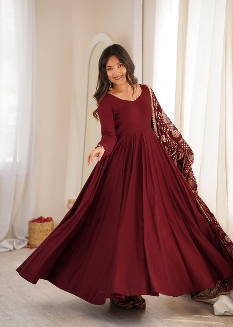 Maroon Roman Silk Anarkali Gown ClothsVilla Main image