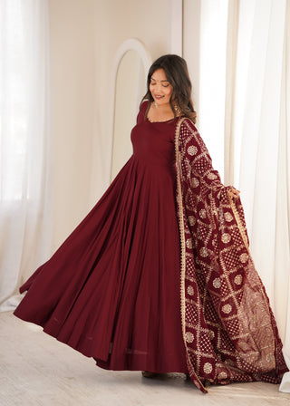 Maroon Roman Silk Anarkali Gown ClothsVilla