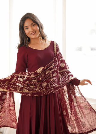 Maroon Roman Silk Anarkali Gown ClothsVilla