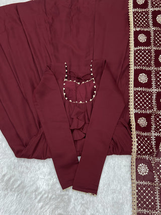 Maroon Roman Silk Anarkali Gown ClothsVilla