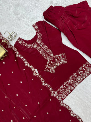 Maroon Roman Silk Farshi Shalwar Set ClothsVilla
