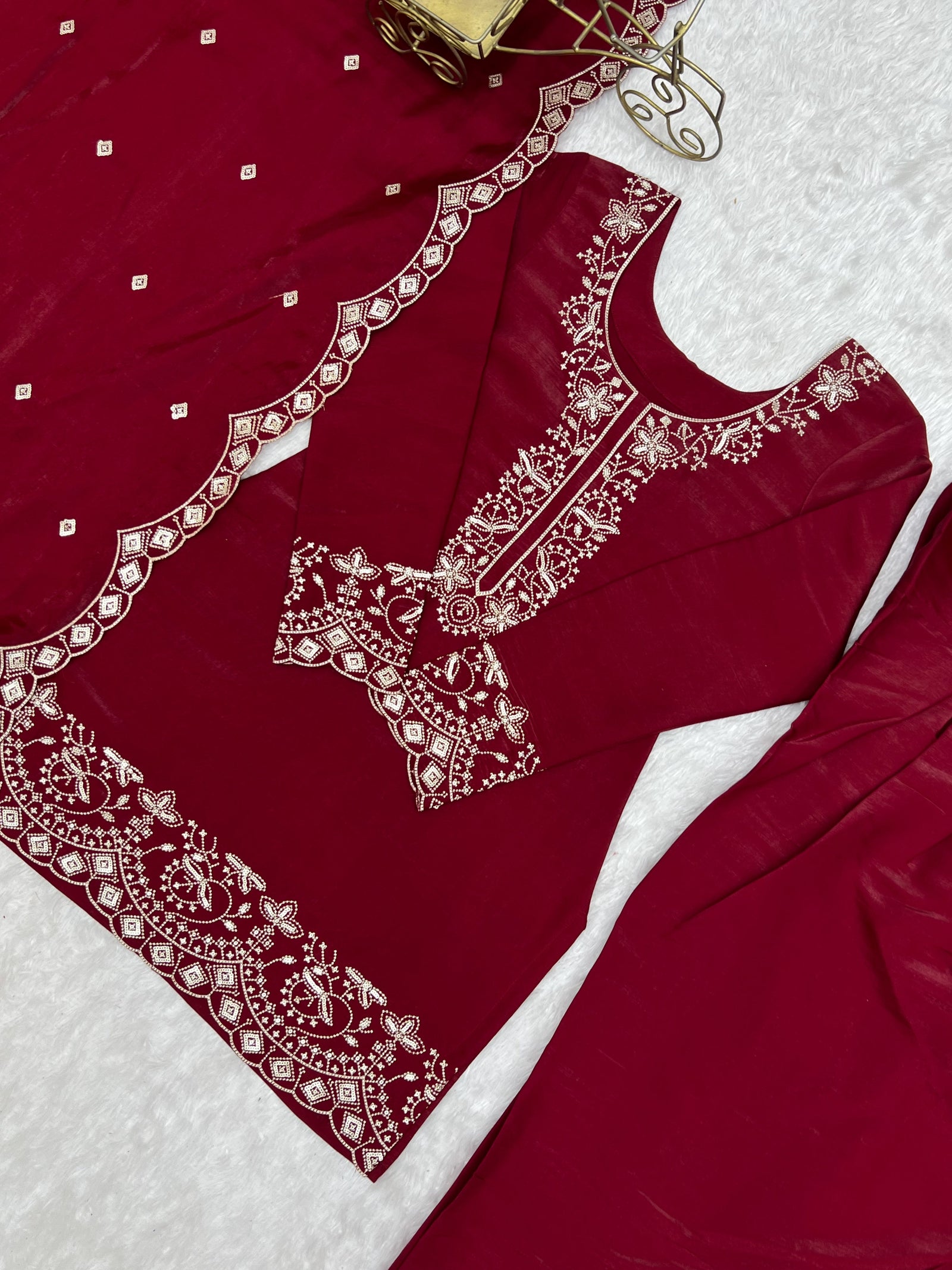 Maroon Roman Silk Farshi Shalwar Set ClothsVilla