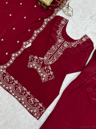 Maroon Roman Silk Farshi Shalwar Set ClothsVilla