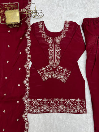 Maroon Roman Silk Farshi Shalwar Set ClothsVilla