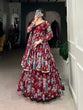 Load image into Gallery viewer, Maroon Sculpted Beauty Floral Print Marbel Gown with Lace Touch-Up Dupatta