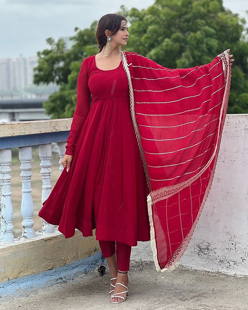 Maroon Sequence Embroidered Georgette Anarkali Suit with Dupatta Secondary image