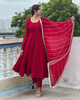 Maroon Sequence Embroidered Georgette Anarkali Suit with Dupatta ClothsVilla
