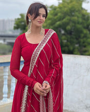 Load image into Gallery viewer, Maroon Sequence Embroidered Georgette Anarkali Suit with Dupatta ClothsVilla