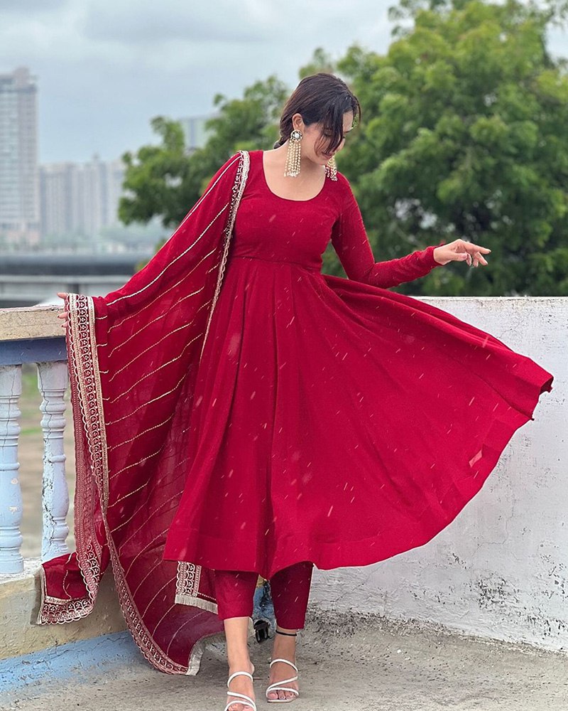 Maroon Sequence Embroidered Georgette Anarkali Suit with Dupatta ClothsVilla