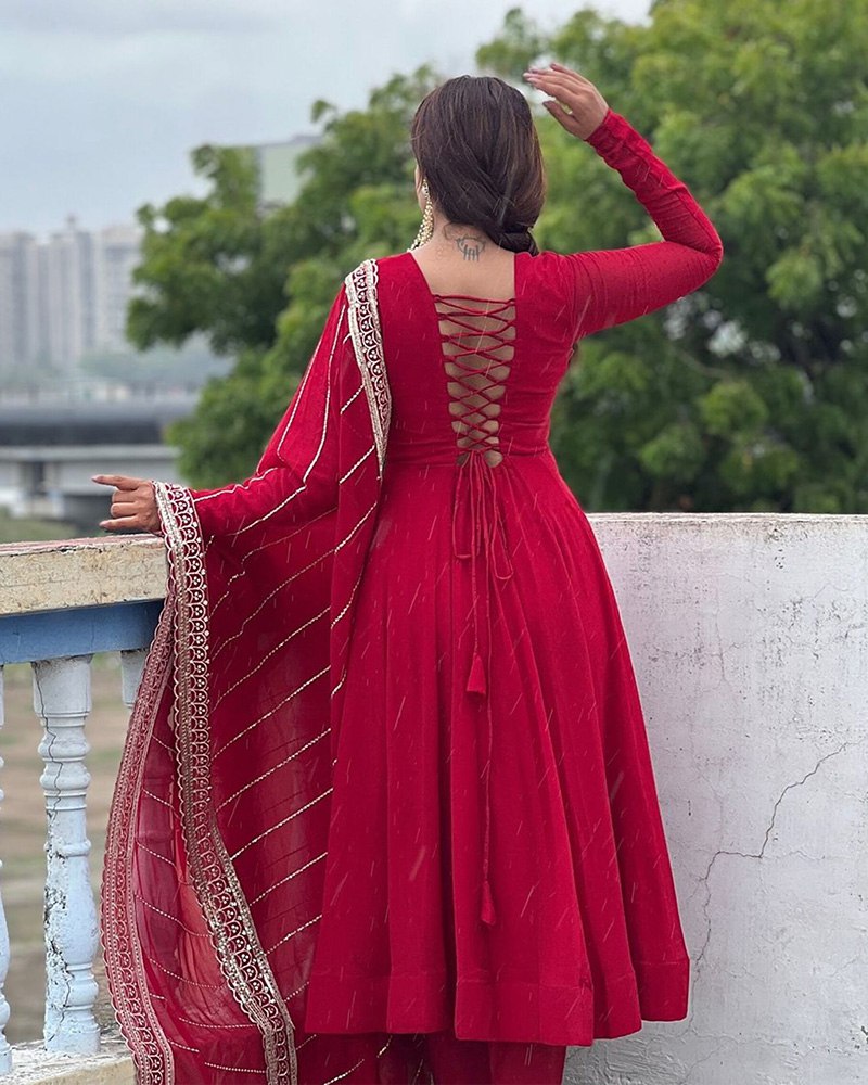 Maroon Sequence Embroidered Georgette Anarkali Suit with Dupatta ClothsVilla