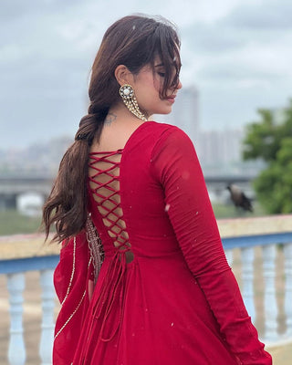 Maroon Sequence Embroidered Georgette Anarkali Suit with Dupatta ClothsVilla