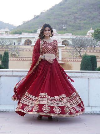 Maroon Sequined Faux Georgette Lehenga Choli Set with Dupatta ClothsVilla