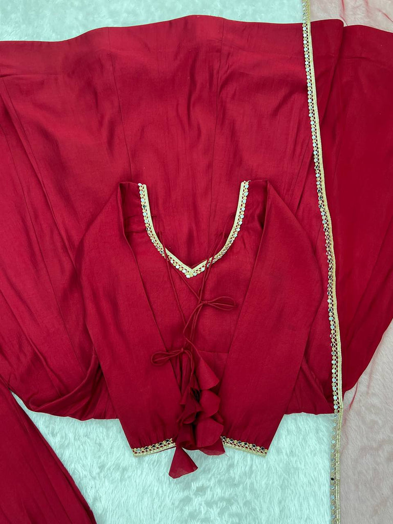 Maroon Silk Chanderi Anarkali Set ClothsVilla