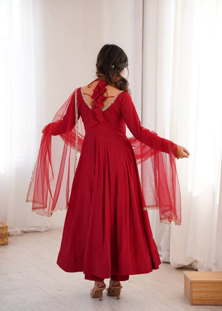 Maroon Silk Chanderi Anarkali Set ClothsVilla