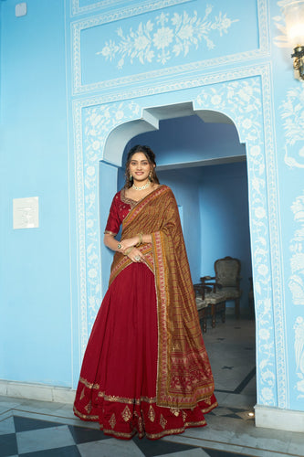 Maroon Silk Embroidered Lehenga Set ClothsVilla