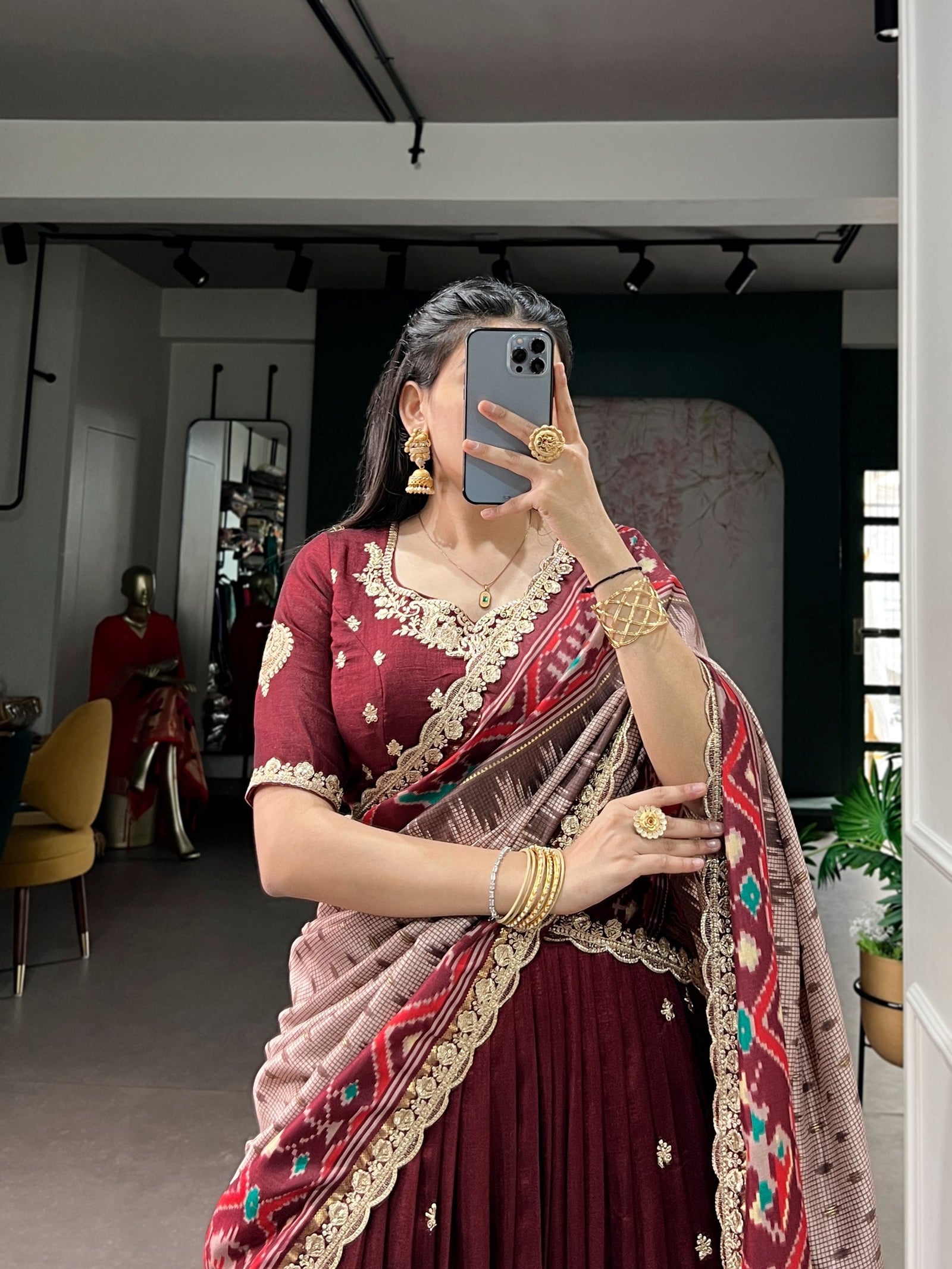 Maroon Silk Embroidered Lehenga Set ClothsVilla