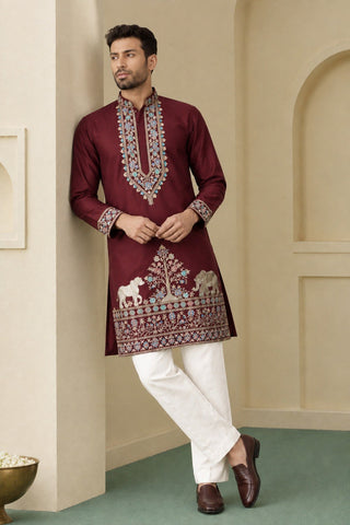 Maroon Silk Kurta Pant Set ClothsVilla
