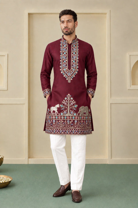Maroon Silk Kurta Pant Set ClothsVilla Main image