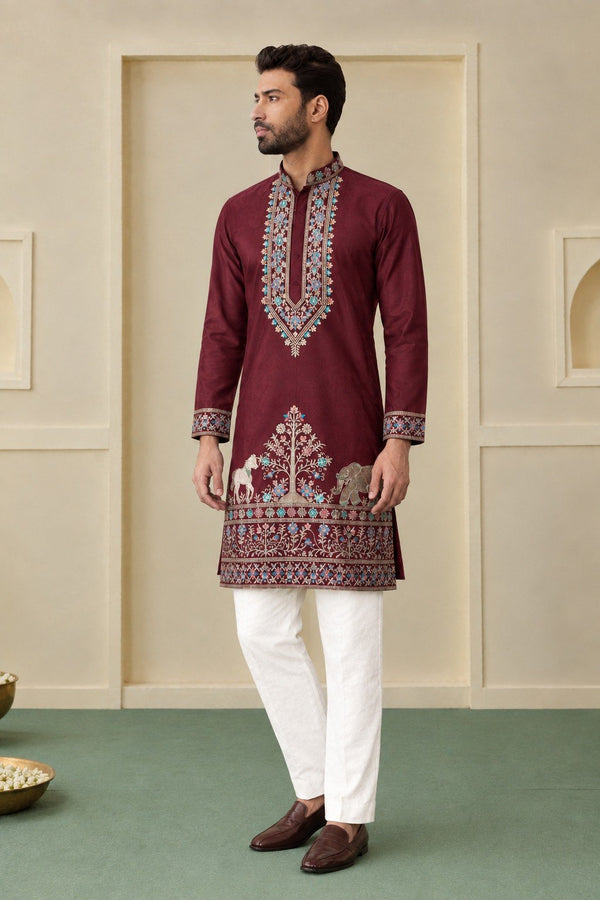 Maroon Silk Kurta Pant Set ClothsVilla