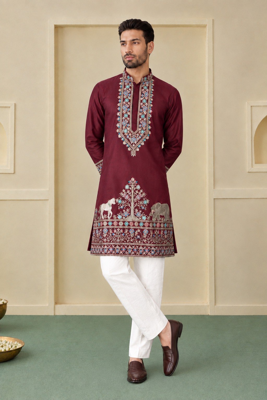 Maroon Silk Kurta Pant Set ClothsVilla
