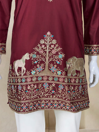 Maroon Silk Kurta Pant Set ClothsVilla