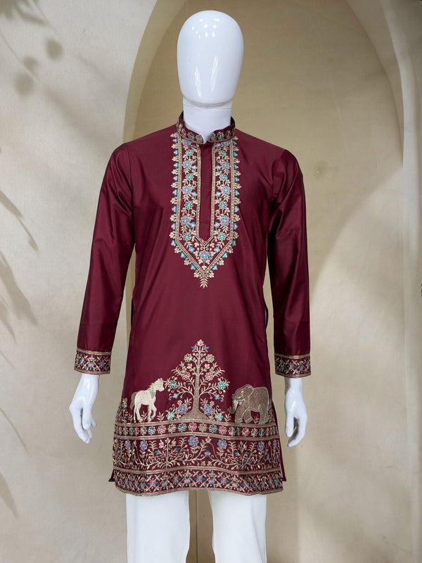 Maroon Silk Kurta Pant Set ClothsVilla