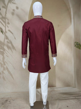 Maroon Silk Kurta Pant Set ClothsVilla