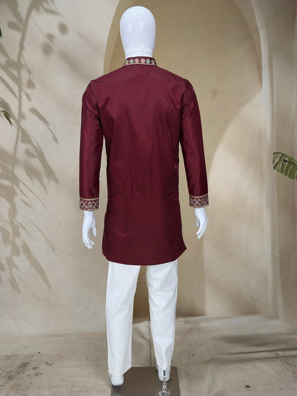 Maroon Silk Kurta Pant Set ClothsVilla