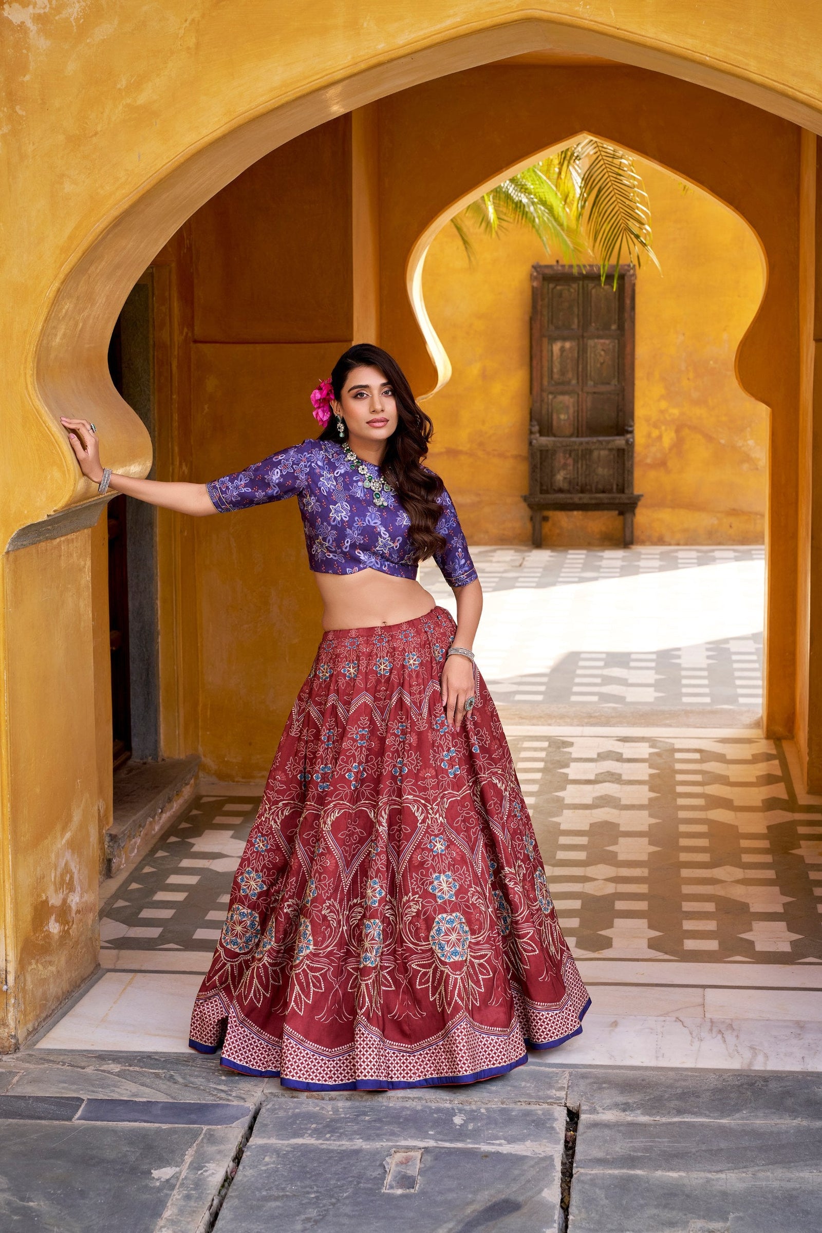 Maroon Silk Lehenga Choli with Gotta Patti Lace ClothsVilla