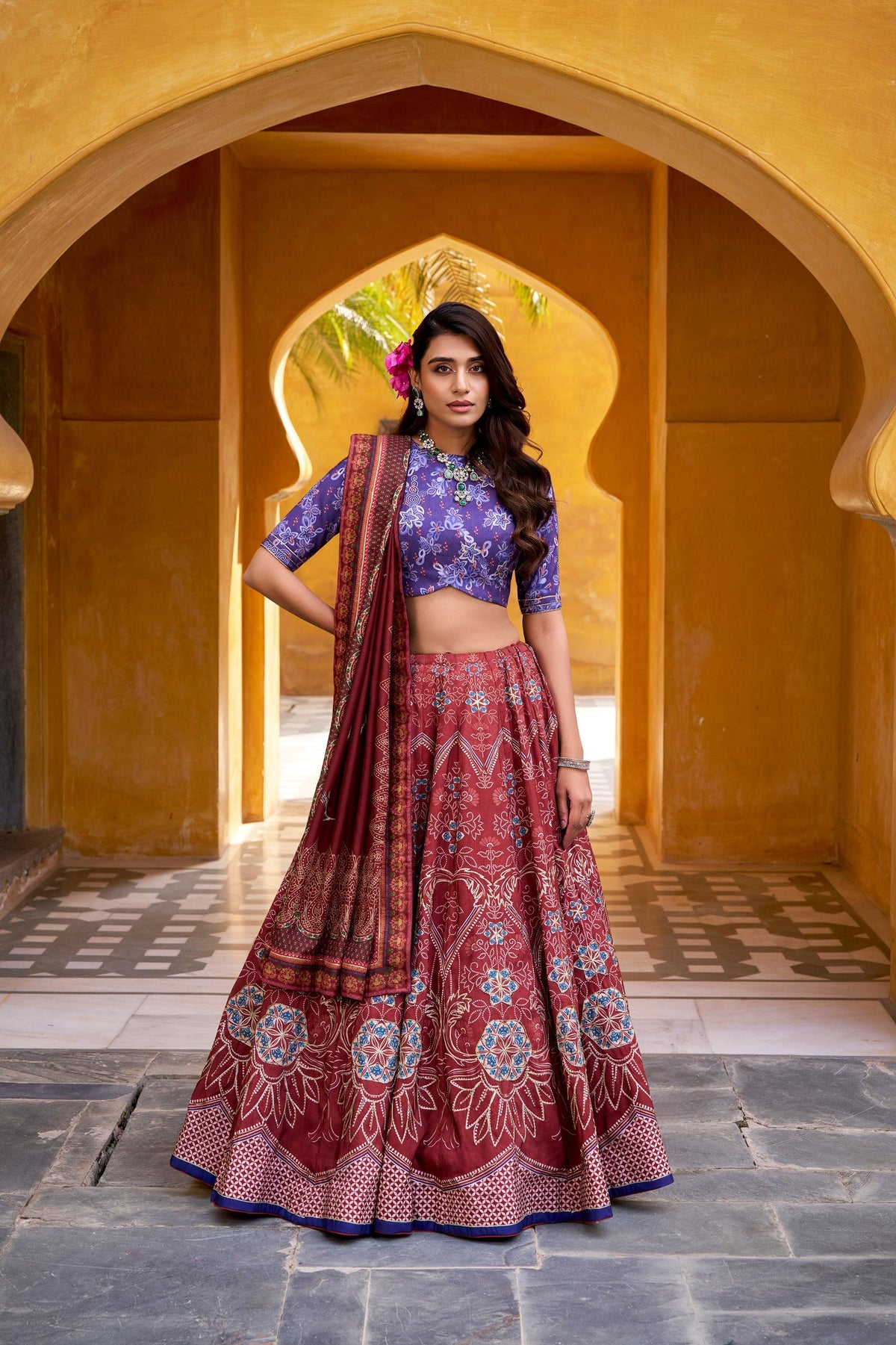 Maroon Silk Lehenga Choli with Gotta Patti Lace ClothsVilla Main image