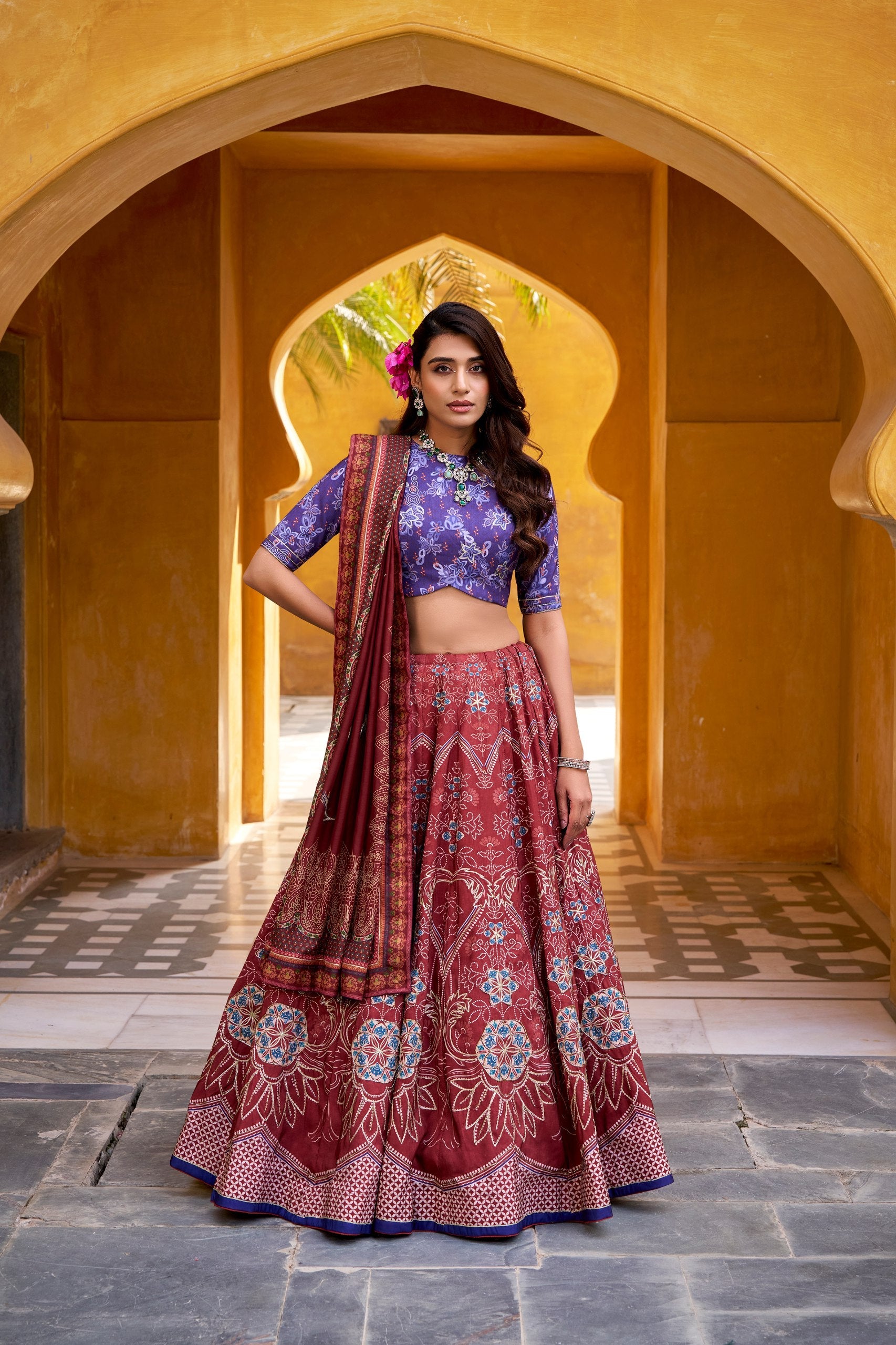 Maroon Silk Lehenga Choli with Gotta Patti Lace ClothsVilla Main image
