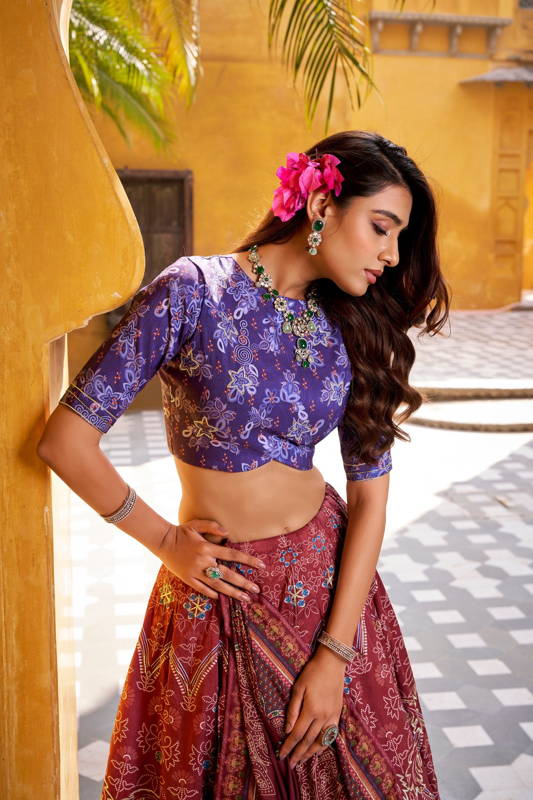 Maroon Silk Lehenga Choli with Gotta Patti Lace Secondary image