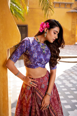 Maroon Silk Lehenga Choli with Gotta Patti Lace ClothsVilla