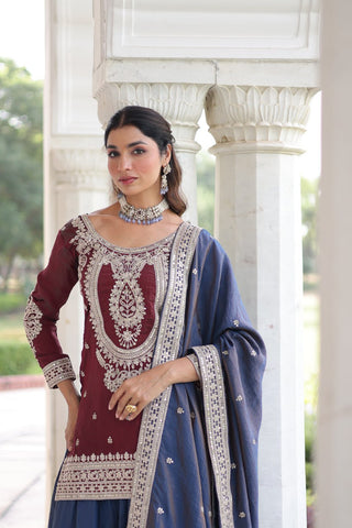 Maroon Silk Sharara Set with Matching Dupatta