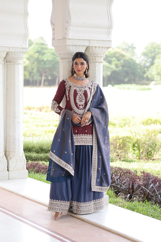 Maroon Silk Sharara Set with Matching Dupatta