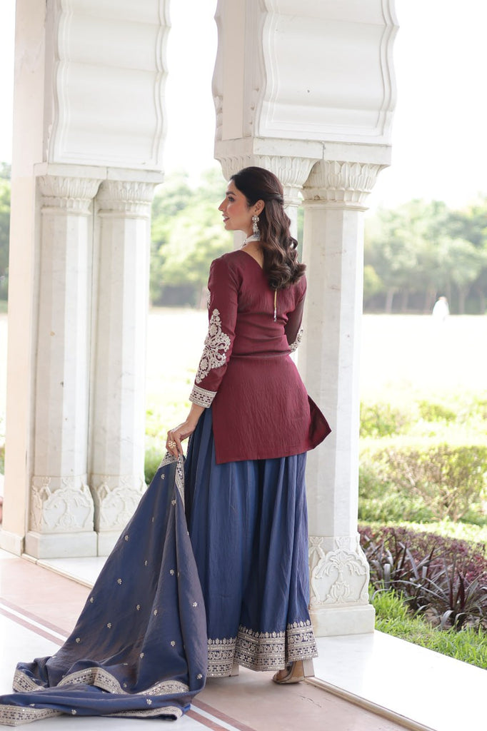 Maroon Silk Sharara Set with Matching Dupatta