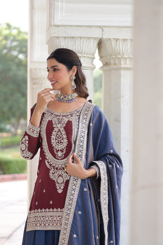 Maroon Silk Sharara Set with Matching Dupatta