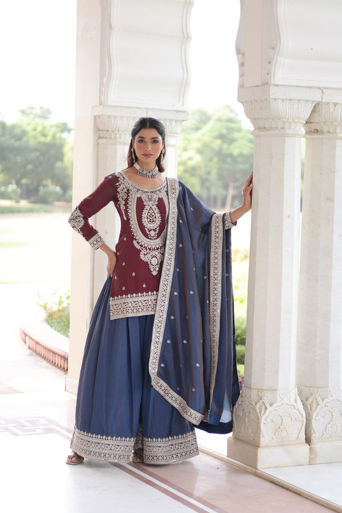 Maroon Silk Sharara Set with Matching Dupatta