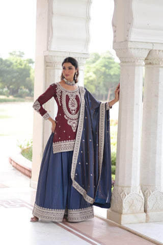 Maroon Silk Sharara Set with Matching Dupatta