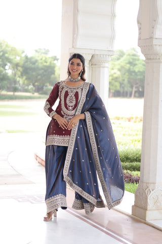 Maroon Silk Sharara Set with Matching Dupatta