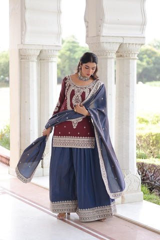Maroon Silk Sharara Set with Matching Dupatta