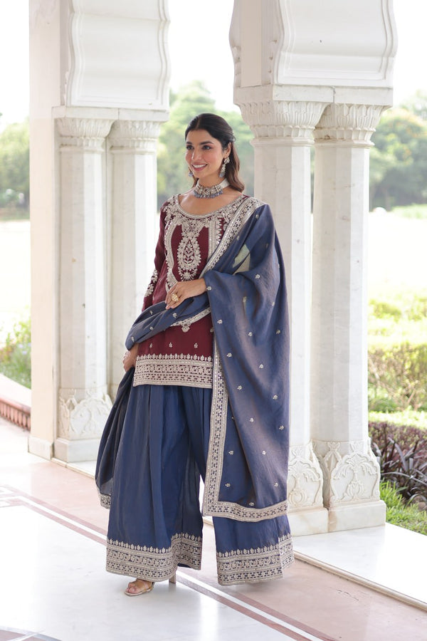 Maroon Silk Sharara Set with Matching Dupatta