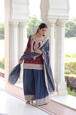 Maroon Silk Sharara Set with Matching Dupatta