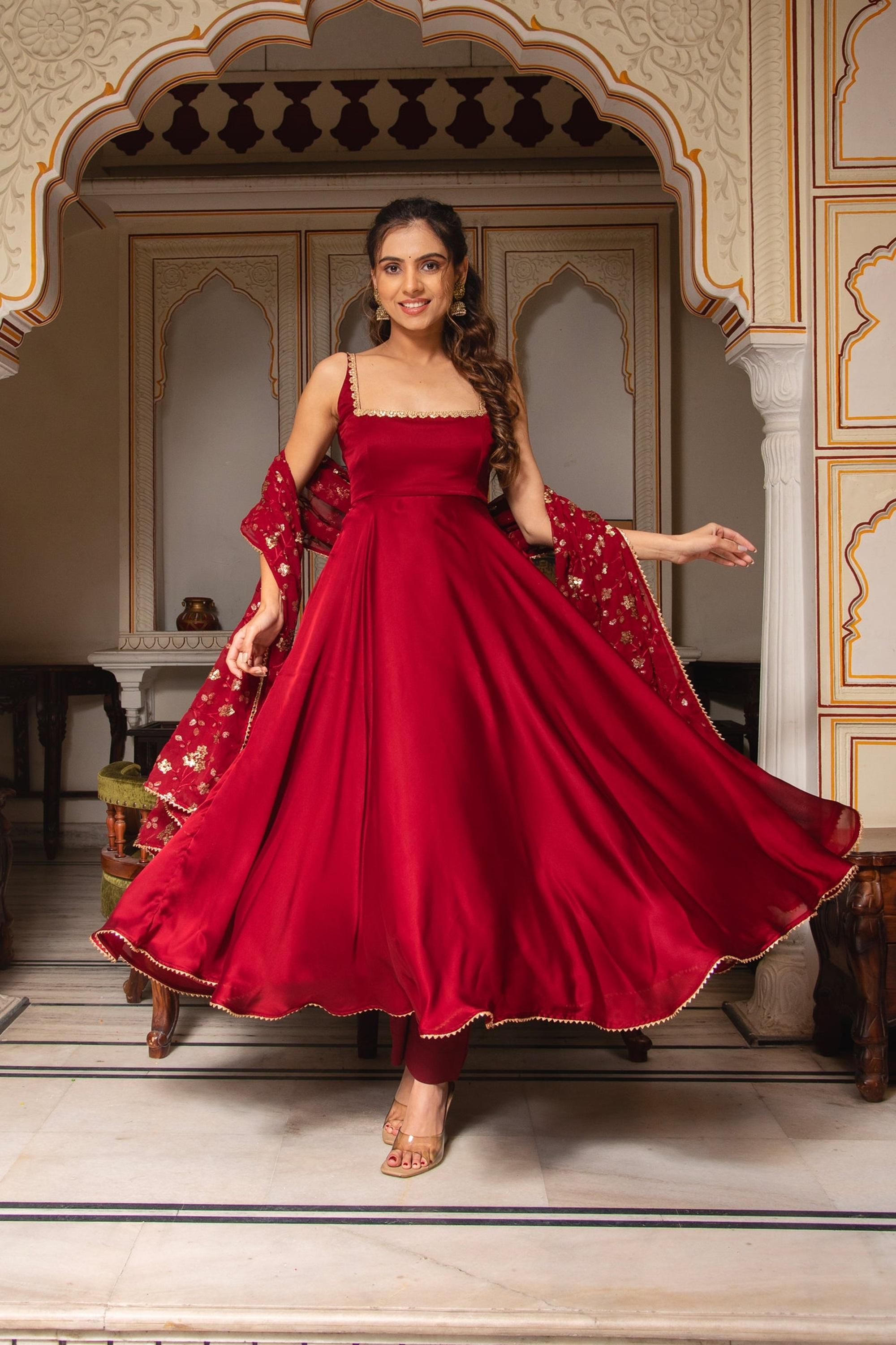 Maroon Soft Georgette Sleeveless Anarkali Suit with Sequence