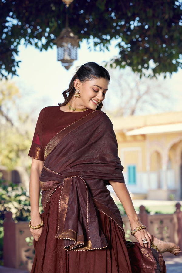 Maroon South Indian Zari Lehenga Set ClothsVilla
